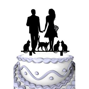 Imagem de Meijiafei Noiva e Noivo Mão na Mão com 4 Gatos Decoração de Casamento Família