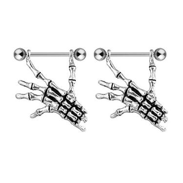 Imagem de Pierced Owl Protetores de mamilo de esqueleto de aço inoxidável 316L 14GA, vendidos em pares, Metal