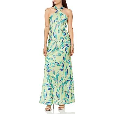 Imagem de Aidan Mattox Vestido longo feminino estampado frente única, Verde multi, 38