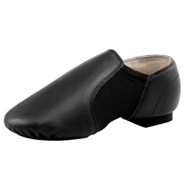 Imagem de Linodes Sapato de couro Jazz sem cadarço para meninas e meninos (Bebê/Criança pequena/Criança grande), Preto, 7 Big Kid