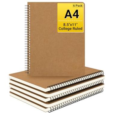 Imagem de EUSOAR Caderno espiral pautado universitário, pacote com 6 cadernos pautados A4 28 x 21,6 cm, 120 páginas/60 folhas, caderno de composição forrado para mulheres, homens, estudantes, escritório,