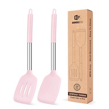 Imagem de Pacote com 2 espátulas de silicone sólidas antiaderentes, resistentes ao calor, sem BPA, utensílios de cozinha ideais para peixes, ovos, panquecas