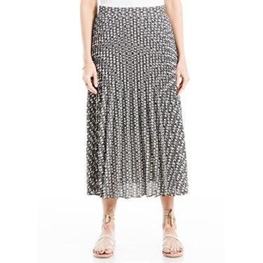 Imagem de Max Studio Saia midi plissada longa casual cintura alta elástica feminina, Preto/Sesame Floral Moon, P