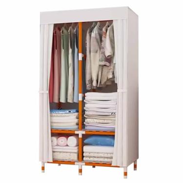 Imagem de Guarda-roupa Armário de madeira sólida, tecido para aluguel, cortina de plástico, armazenamento, dormitório, armário simples, cor sólida armário