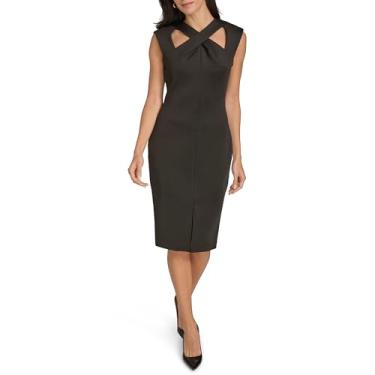Imagem de Calvin Klein Vestido feminino básico com gola cruzada, Preto, 40