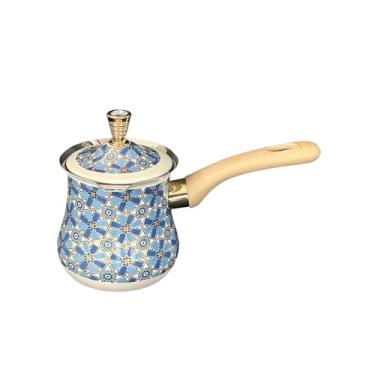 Imagem de Gralara Cafeteira Árabe Derreter Manteiga e Chocolate Multiuso Xarope de Bordo Molho Aquecedor Panela de Derreter Resistente, Padrão Azul, 900ml