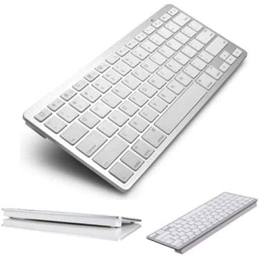 Imagem de Teclado Sem Fio Compacto, Design Slim, Teclas Baixo Perfil, Branco, Bluetooth Para Tablet e Celular, Ipad, Iphone, Computador, Android, Mac, Note,