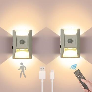 Imagem de Aplique de parede interno com controle remoto, luminária de parede regulável, recarregável, operada por bateria, luminária de parede com interruptor, luzes de parede com sensor de movimento,
