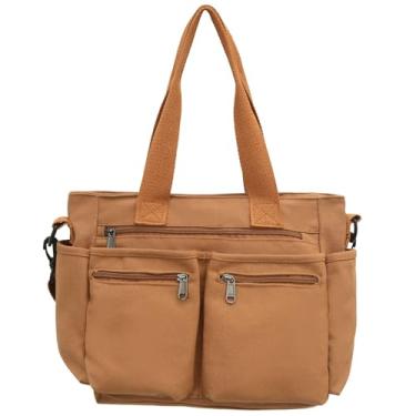 Imagem de Makukke Bolsa feminina grande transversal elegante bolsa feminina de veludo cotelê/lona Hobo bolsa moderna bolsa de ombro bolsa de ombro, Lona marrom, Large, Bolsa