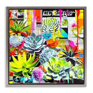 Imagem de Stupell Industries Design de arte de parede em tela flutuante Urban Graffiti Succulents por Jess Stempel, moldura flutuante cinza, 45,7 x 45,7 cm