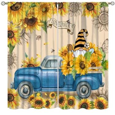 Imagem de Cortina blackout rústica de girassol, cortinas de janela florais para casa de fazenda de verão para quarto, cozinha, sala de jantar, café, sala de estar, escritório, 107 x 114 cm