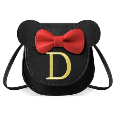 Imagem de izuzta Bolsa infantil para meninas 1 2 3 4 5 6 7 8 9 anos presente de aniversário linda mini bolsa de mouse bolsa transversal, Bolsa pequena/preta/letra glod, D, D