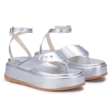 Imagem de Sandália Feminina Papete Plataforma Luna Com Tira de Amarração Asa Delta 909-GG (Prata, 36)