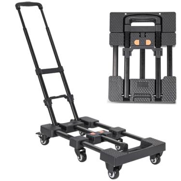 Imagem de Carrinho dobrável, carrinho de bagagem resistente de 440 libras, carrinho portátil de 6 rodas com 2 cordas elásticas e função de freio, adequado para mover, puxar mercadorias, fazer compras e viajar