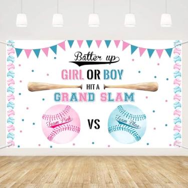 Imagem de MEHOFOND Faixa de fundo de beisebol revelação de gênero tema esportivo menina ou menino branco equipe rosa ou equipe azul revelação de gênero decorações de festa fotografia fundo cabine de fotos