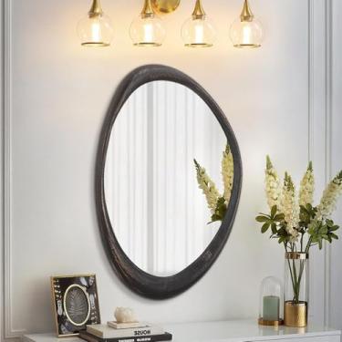 Imagem de AAZZKANG Espelho de parede grande retro irregular espelho de parede 71.1 cm x 50.8 cm pendurado na parede espelhos de moldura de madeira para banheiro, quarto, sala de estar, entrada