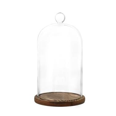 Imagem de REFSAVER Cúpula de vidro com base, frasco de vidro cloche, vitrine com base de madeira para plantas, colecionáveis (15 x 25 cm)