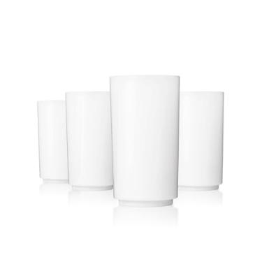 Imagem de Drinique Copos altos e inquebráveis (conjunto de 4) Copos de plástico Tritan reutilizáveis, à prova de estilhaçamento, de 400 ml – Branco