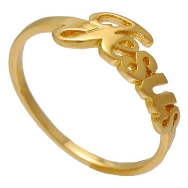 Imagem de Anel Religioso com a Escrita do Nome Jesus Folheado em Ouro 18K Softjo