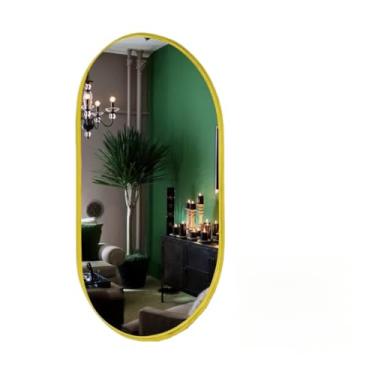 Imagem de Espelho Oval Corpo Inteiro Com Moldura Couro Decorativo(Amarelo 60X35 P)