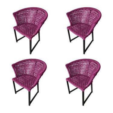 Imagem de Kit 4 Cadeiras Salinas Corda Náutica Base em Alumínio Preto/rosa - GUI