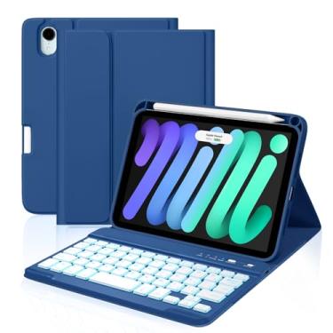 Imagem de Cousper Capa com teclado para iPad Mini 7 A17 Pro 2024/iPad Mini 6 geração com teclado 2021 8,3 polegadas, porta-lápis, capa de teclado destacável retroiluminada em 7 cores para iPad Mini 7ª/6ª
