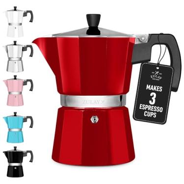 Imagem de Cafeteira Zulay Moka Pot - à prova de vazamento, aço inoxidável, fácil de limpar, alça e botão resistentes ao calor - para café expresso autêntico estilo cubano e italiano - Faz 3 xícaras de café