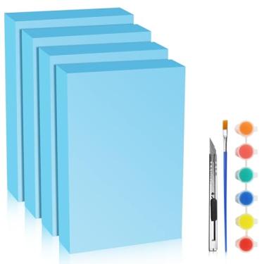 Imagem de LuckyFoam Pacote com 4 folhas de espuma azul, 30 x 19 x 5 cm, retângulos de poliestireno de 5 cm de espessura, placa de espuma XPS para isolamento de materiais de arte de modelagem DIY