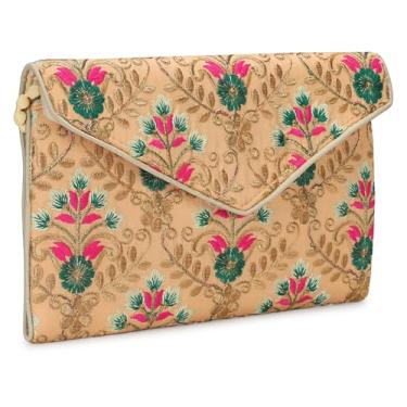 Imagem de Rajasthani Indian Art Sling Bag Bolsa de mão dobrável para mulheres, bolsa tiracolo dobrável indiana feita à mão, Pêssego - multi