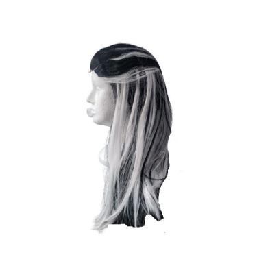 Imagem de Peruca Monstrinha Branco c/ Preto 55 cm cosplay
