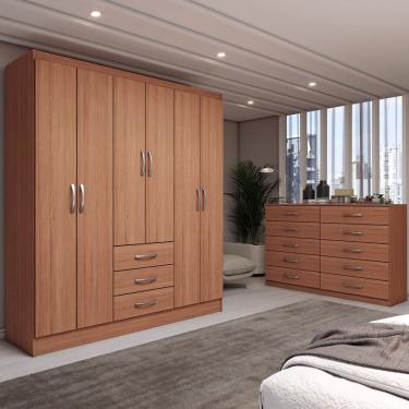 Imagem de Guarda-Roupa Casal Sky 6 Portas 3 Gavetas com Cômoda 10 Gavetas Cinamomo -