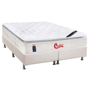 Imagem de Cama Box Queen: Colchão Molas Ensacadas Castor Pocket Gold Star Vitagel slx + Base crc Courano White(158x198)