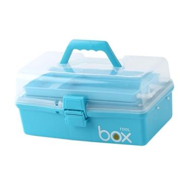 Imagem de harayaa Caixa médica portátil Caixa de armazenamento de emergência 3 Camadas Múltiplas compartimentos multi -dos primeiros socorros de primeiros socorros para, Azul