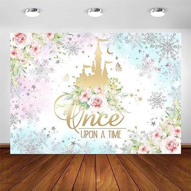 Imagem de Avezano Once Upon A Time Pano de Fundo Floral de Inverno Castelo de Princesas Tema Aniversário, Chá de Bebê, Casamento, Decorações de Festa de Chá de Nupcial, Flocos de Neve, Foto Banner (3 x 2,4 m)