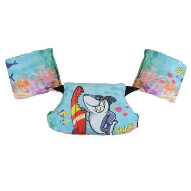 Imagem de Colete Boia Infantil com Desenho de Tubarão, Braçadeiras Infláveis para Piscina e Praia, até 25kg