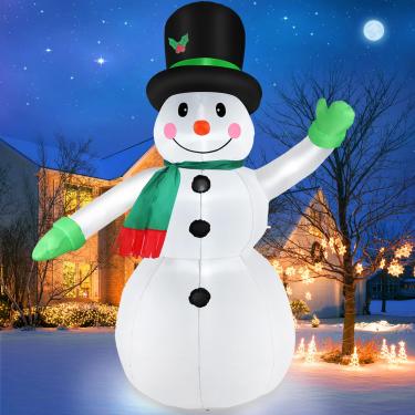 Imagem de Thanger Decorações de Quintal Ao Ar Livre para Boneco de Neve Infláveis de Natal de 7 Pés, Homem de Neve Inflável com Luzes Led e Chapéu Preto, Decoração Externa de Inverno para Festa de Férias, Pátio