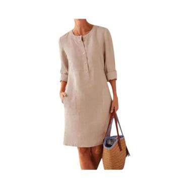 Imagem de Vestido Túnica Feminino Casual De Manga Comprida De Algodão E Linho Vi