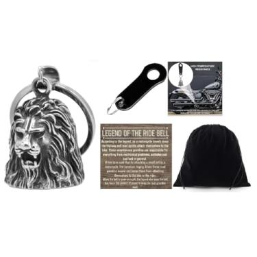 Imagem de KMA Est. 2005 THE RIDE BELL Cabeça de Leão 3-D com Cabide Preto Motocicleta Lucky Charm Biker Luck Gift