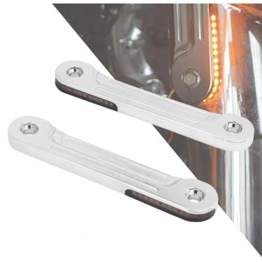Imagem de HDBUBALUS Suporte de seta de garfo de motocicleta amortecedor LED lâmpada lateral de corrida para Harley Touring Street Glide Road King 1998-2023 (cor: cromado)