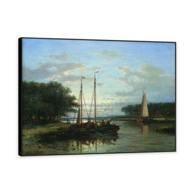 Imagem de Moldura preta. Impressões de Lev Lagorio. Pintura de arte de parede de paisagem marítima. Pôster de reproduções de impressões em tela de paisagem para decoração de casa. (baía 2). 70 x 84 cm - 27,5 x