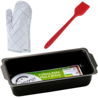 Imagem de Forma Pão Retangular Antiaderente 900Ml + Luva + Pincel - Marcolar