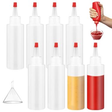 Imagem de 8 garrafas de plástico com tampa de ponta vermelha, garrafa de esguicho vazia de 120 ml com 1 mini funil, pequenas garrafas de apertar para líquidos, óleos, arte, artesanato, cozinha, casa