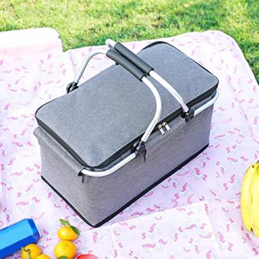 Imagem de Cesta de Refrigeradores Isolados Multifuncionais Kimiss, Bolsa de Piquenique Portátil Piquenique Portátil à Prova d'água, Viagem Dobrável Grande Capacidade e Cesta Camping, Cinza