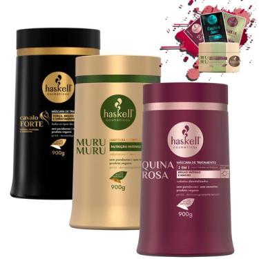 Imagem de Kit Haskell Mascaras Cavalo Forte Quina Rosa Murumuru 900gr