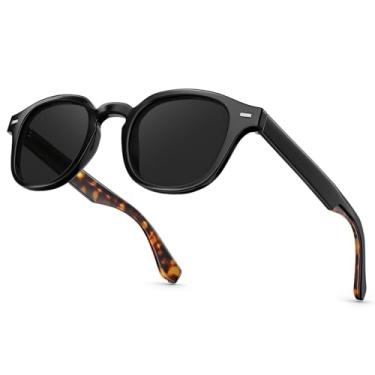 Imagem de CARA OPTICAL Óculos de sol vintage polarizados para homens e mulheres, armação grossa redonda de acetato durável, lentes de sol TAC para uso ao ar livre, Lente vintage preta/tartaruga e cinza, Medium