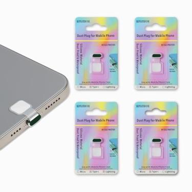 Imagem de Donkiyana Plugue antipoeira para capa de celular, pacote com 4 unidades, antipoeira e antiperda, capa de proteção de porta de carregamento para iPhone 15/16, Samsung Galaxy S22/S21/S20, Note 20, todos