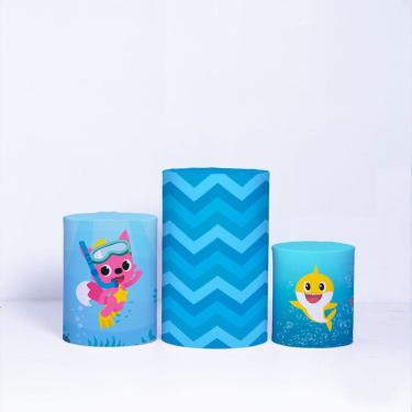 Imagem de Trio de Capa Cilindro para Festa Infantil Veste Fácil C/elástico Bebê Tubarão