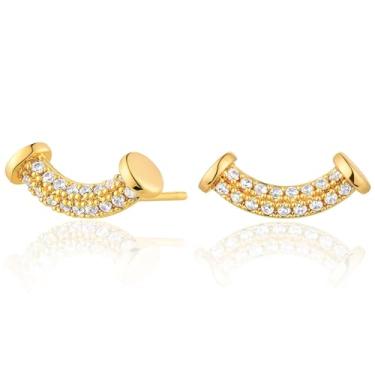 Imagem de BENEIGE Brincos de ouro delicados para mulheres banhados a ouro 14 K argola pendurada cobra olho turco borboleta cruz coração orelha brincos hipoalergênico minimalista joia presente para mulheres, Smily-1, Latão, Zircônia cúbica