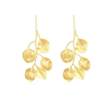 Imagem de DEYOUM Brincos de folha para mulheres, modernos, exclusivos, exagerados, grandes, folheados a ouro 14 k, brincos pendentes de folhas, brincos pendentes de declaração, feriado, festa de aniversário