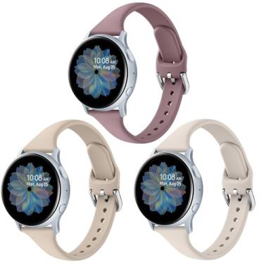 Imagem de Pacote com 3 pulseiras esportivas finas para Samsung Galaxy Watch Active 2 de 40 mm e 44 mm, pulseiras impermeáveis de silicone líquido macio para substituição para Galaxy Watch Active Pulseiras